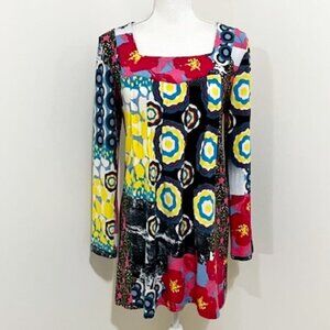 The Pyramid Collection Colorful Floral Print Boho Tunic Top Size S